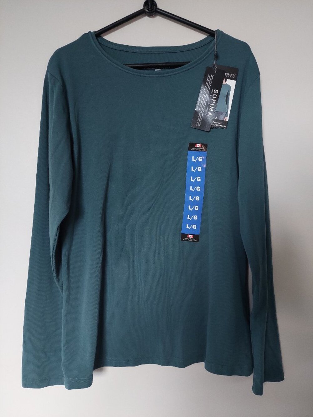 Ellen Tracy Women's L Long-sleeve Supima Cotton T-shirt Dark Teal